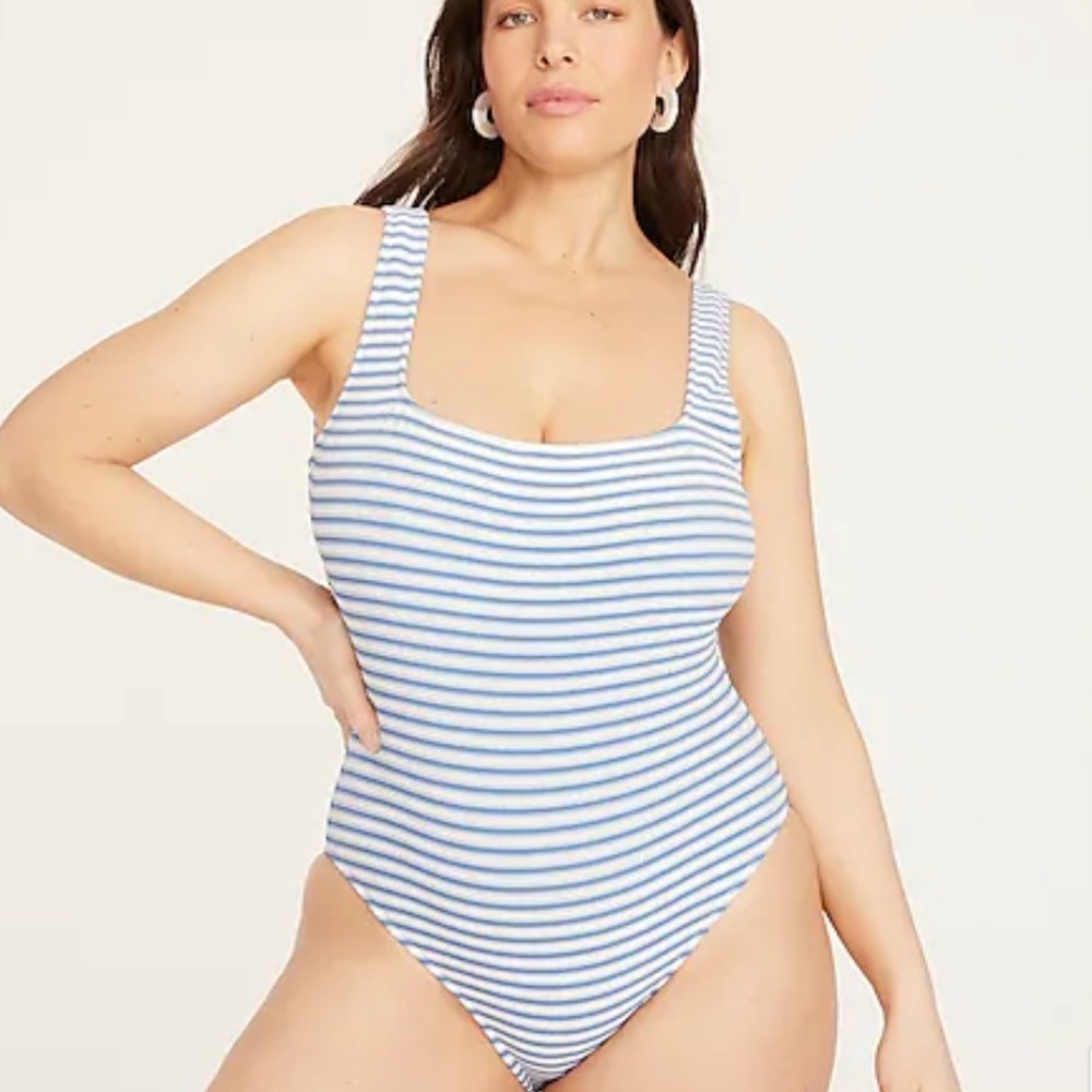 J.Crew Textured squareneck one-piece in stripe NWT